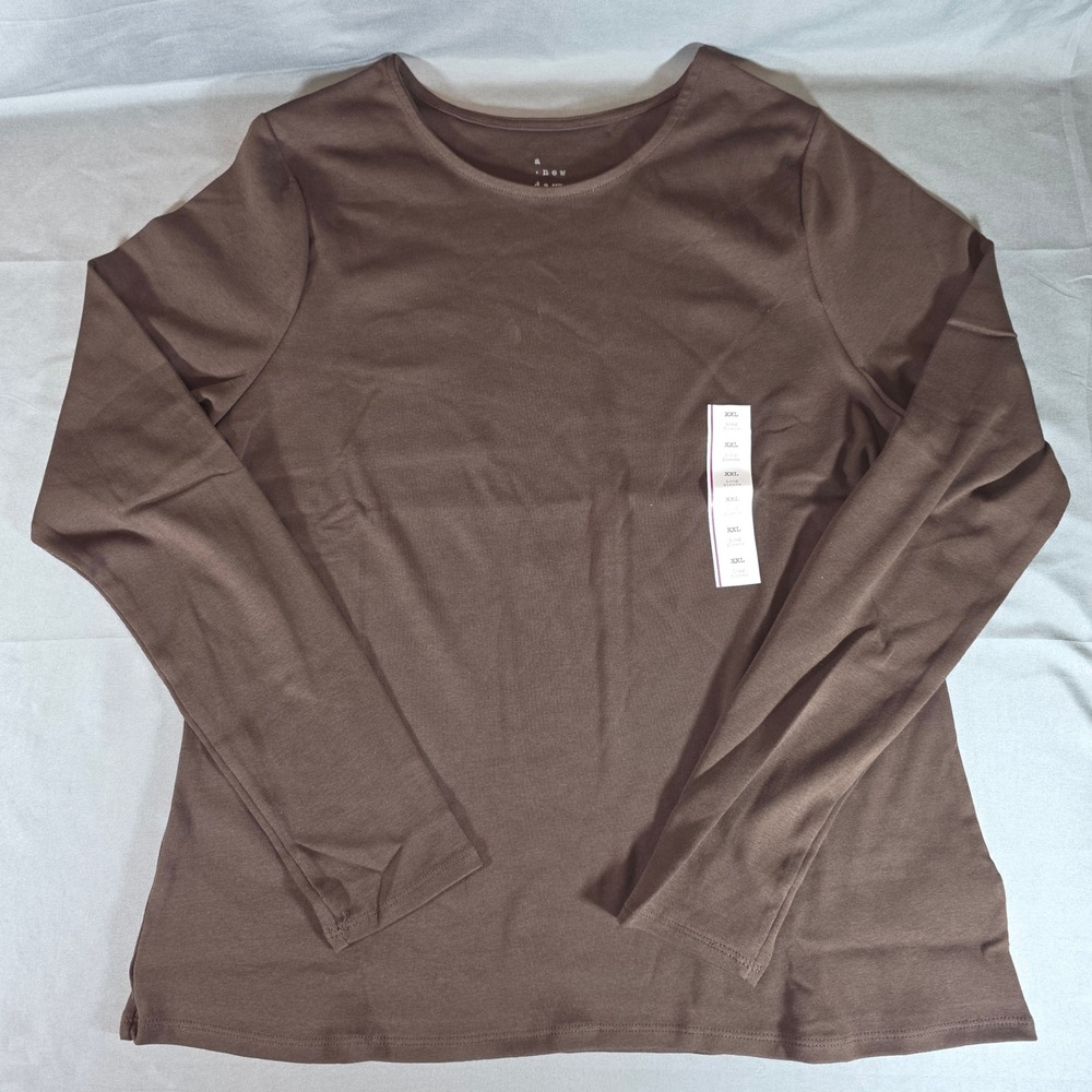 A New Day Womens XXL Brown Long Sleeve Crewneck Ribbed Tee Shirt F16728999